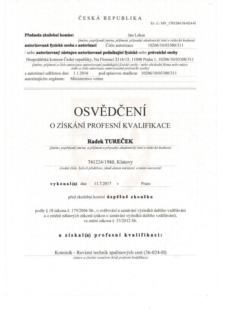 Osvědčení Radek Tureček